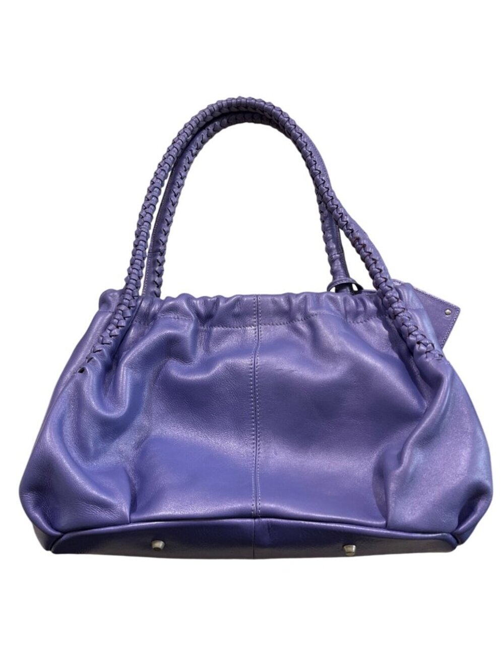 Paolo Masi Periwinkle Purple Leather Shoulder Bag Tote Braided Handles - Picture 3 of 9